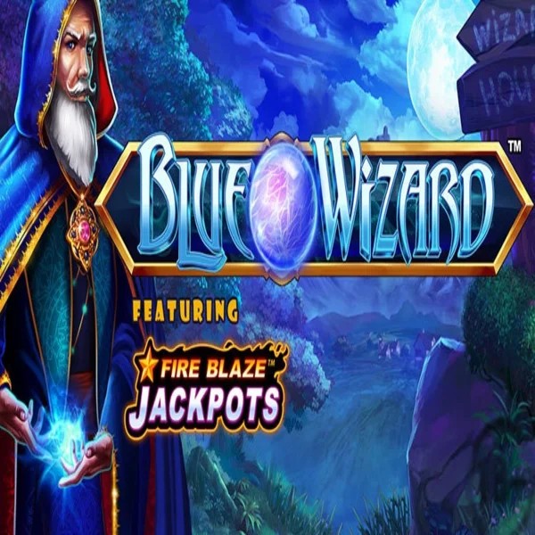 Blue Wizard Fire Blaze Jackpots online game logo by Rarestone Gaming on lala-casino.net